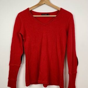 100% Cashmere Sweater Y2K 00’s Ginger Small Red Elbow Patches V Neck Soft Read
